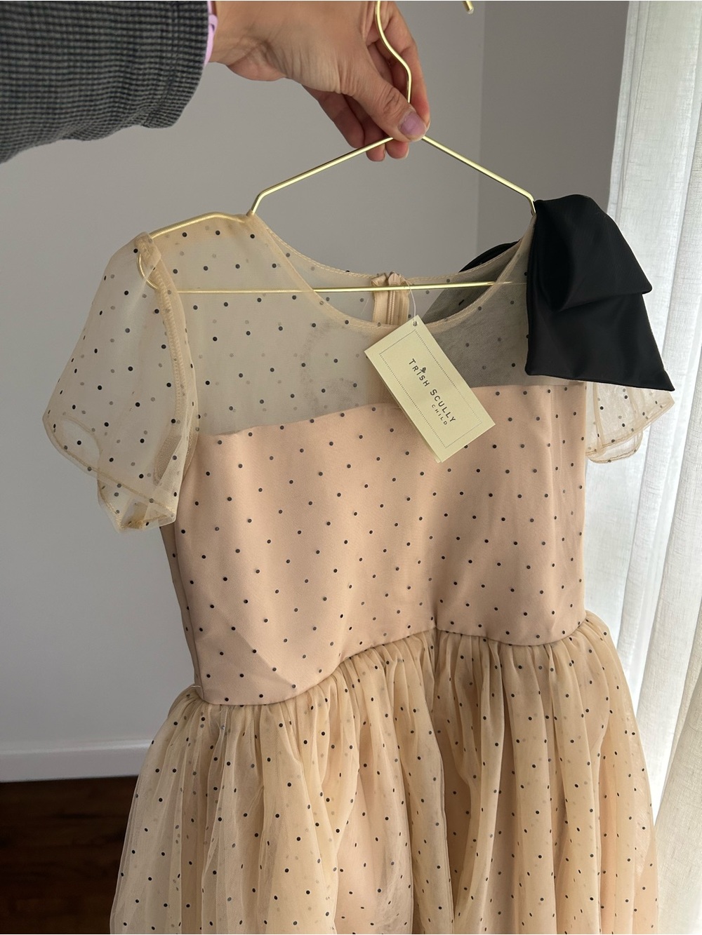Trish Scully Child Polka Dot Tulle Dress with Black Bow